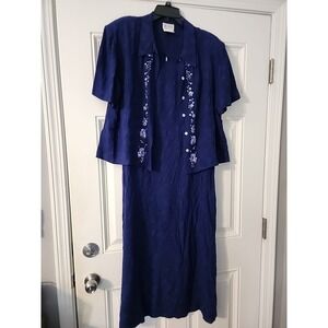 K Studio Crepe Maxi Dress Cottagecore Whimsical Floral Size 18 Teacher 90s Navy